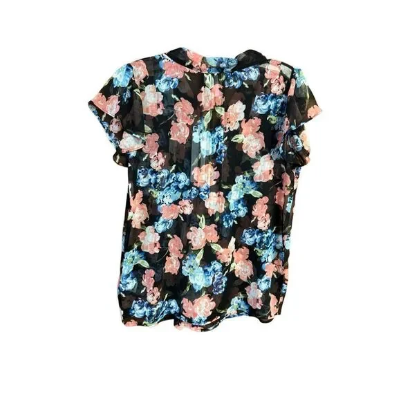 ELLE Sheer Floral Print Blouse Sz XS NWT - Picture 2 of 8
